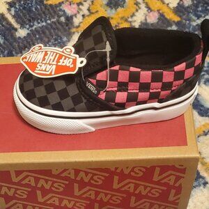 Kids Toddler Vans Carmine Checkerboard Black and Pink